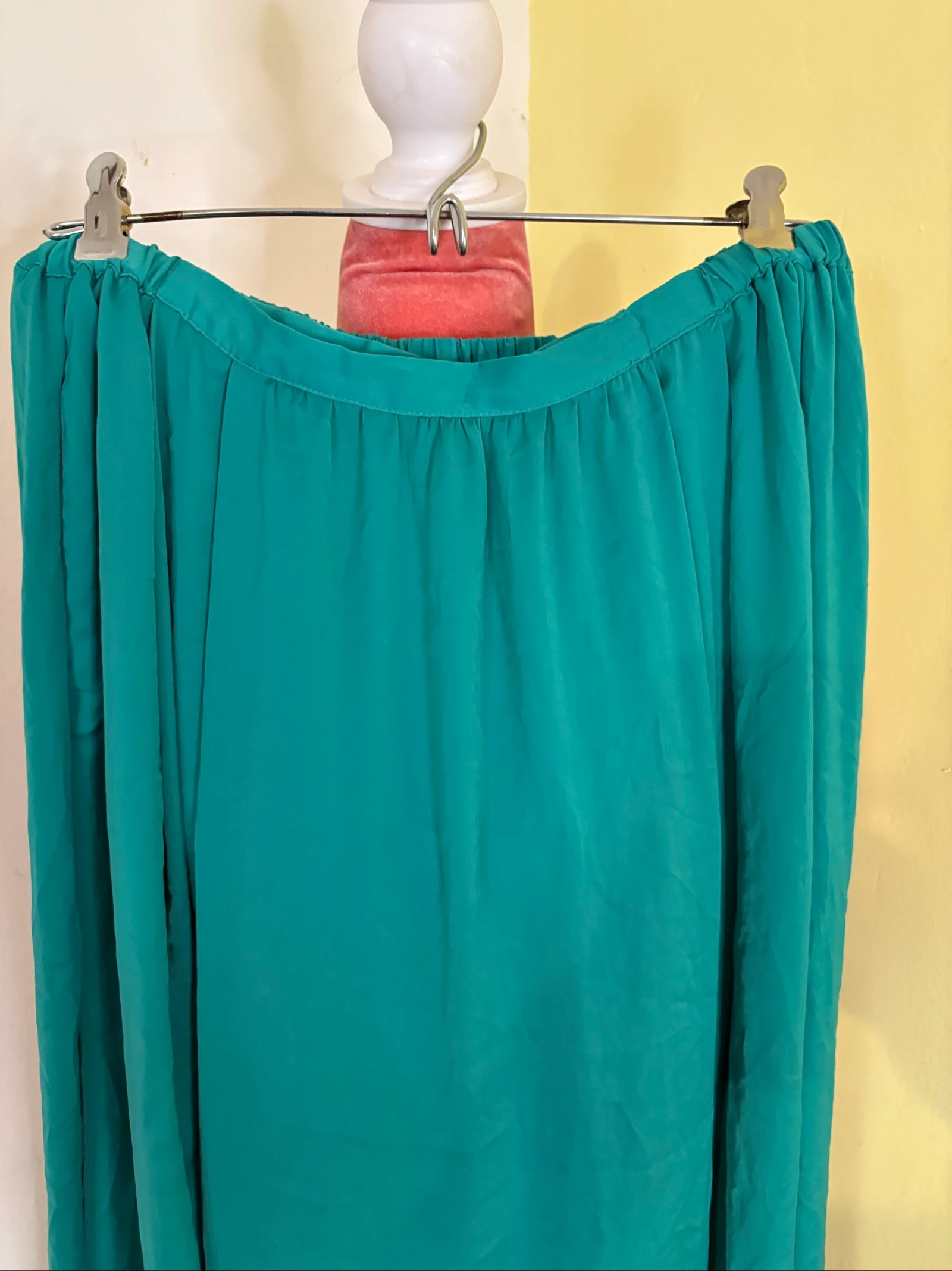 Jupe longue maxi fluide vert émeraude taille élastique – photo 2